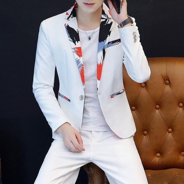 

men's suits & blazers young men dress two-piece fashion slim fit blazer coat and pants spring autumn terno masculino, 6 color options ,, White;black