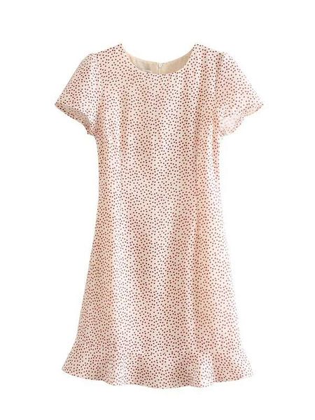 

wind 2020 summer new temperament versatile fashion trend waist show thin wave point ruffle dress, Black;gray