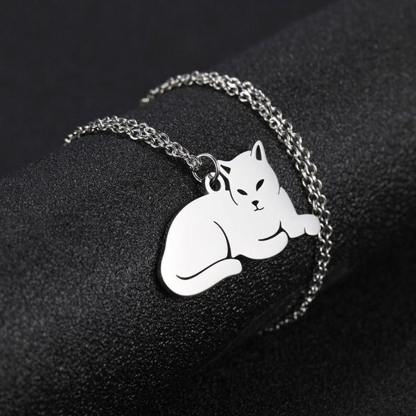 

pendant necklaces elfin lazying cat stainless steel cute women jewellery, Silver