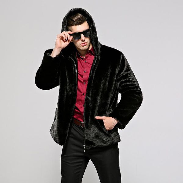 

european fashion mens faux fur outwear coats business casual winter warm black jackets male slim fit coat plus size 4xl