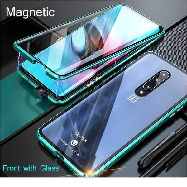 

magnetic adsorption double sided metal case for oneplus 7 7t pro 6t glass protective cover for one plus 1+ wmtzke