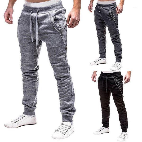 

zipper fashion men cross pants tether jogger pants leisure sweatpants joggers bodybuilding gyms autumn sweatpants1, Black