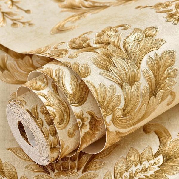

yazi embossed 3d wallpaper gold wall papers home decor damask europe self-adhesive wallpaper for walls in rolls living room1
