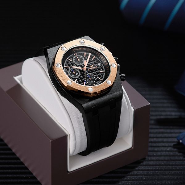 

onola fashion watch high end multi functional sports quartz silicon tape leisure men's watch men's watch, Slivery;brown