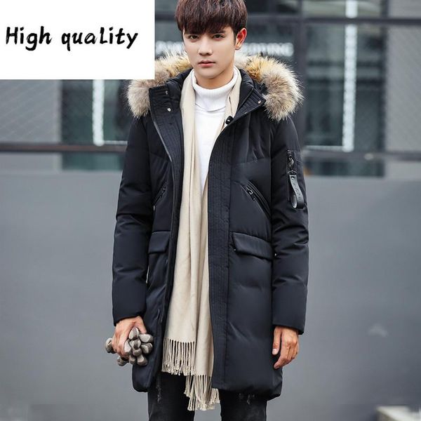 

men winter jacket 2020 raccoon fur collar male coat padded long parka men's duck down jackets 4xl abrigo hombre, Black