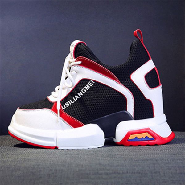 

2021 new rescued women growing heights casual lace-up gross sneakers mode shoes 8cm high heels by35, Black
