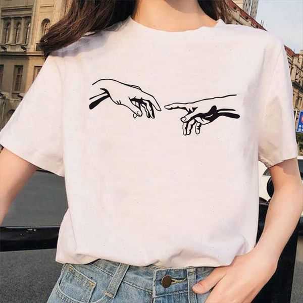 

michelangelo david hands print women t shirt 2021 summer harajuku short sleeve streetwear aesthetic clothes camisetas hombre, White