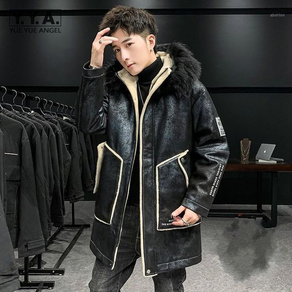 

men's trench coats winter mens padded thicken warm hooded windbreakers coat fashion casual outerwear printing middle length men overcoa, Tan;black