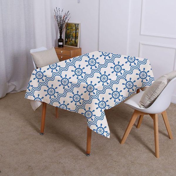 

геометрическая настольная ткань водонепроницаемая льняная геометрическая голубая океанская морская звезда якорь полоса для дома украшения ск