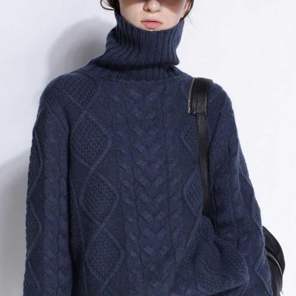 

2020 winter new women's high neck pullover twisted flower thick loose large size knitted base simple sweater1, White;black