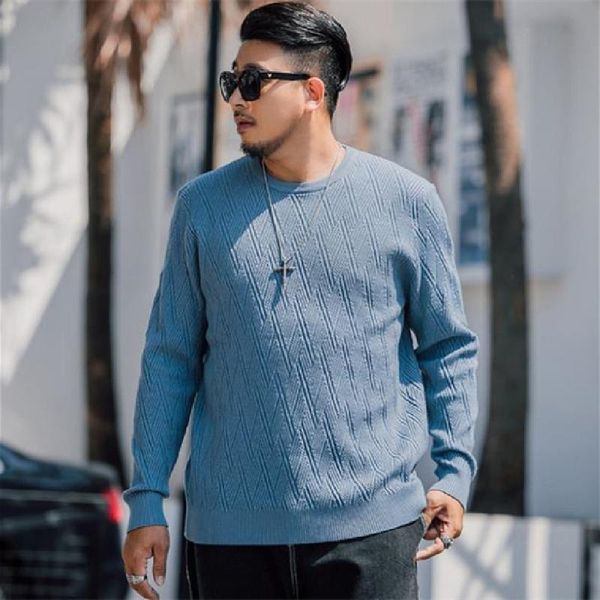 

men's sweaters plush-size sweater autumn fashion plus fat round collar solid color handsome versatile casual pullover knit top, White;black