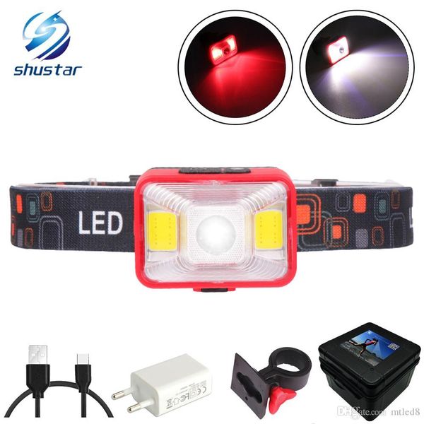 

rechargeable led headlamp 5 lighting modes headlight working lamp red light + white light for outdoor activities at night