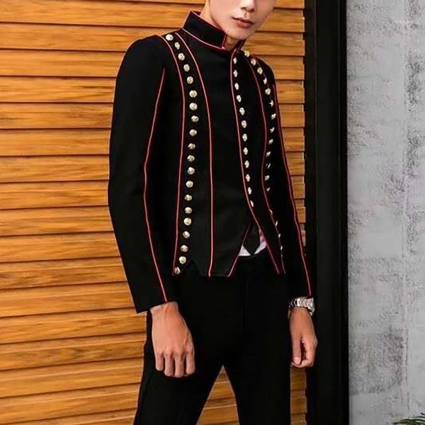 

band stand lead self-cultivation chinese tunic suit wind full dress blazer masculino loose coat long sleeve rule black routine1, White;black