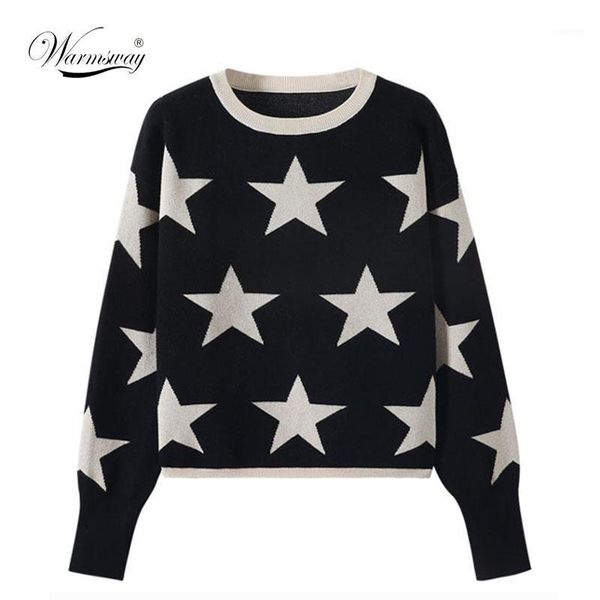 

fall winter women's sweater o-neck black white star pullover knitting sweaters warm long sleeve casual jumper female c-2881, White;black