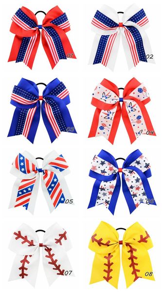 

hair accessories 8pcs/set july fourth baby bows elastic hairband girls circles black rings children hairbows for ponytail holder, Slivery;white