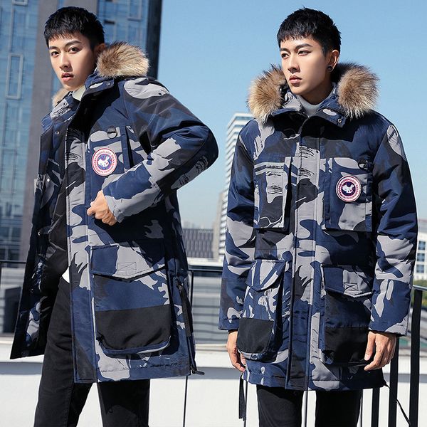 

2019 new geese men's down jacket, big fur collar korean version of youth long thick winter clothing tide, Black