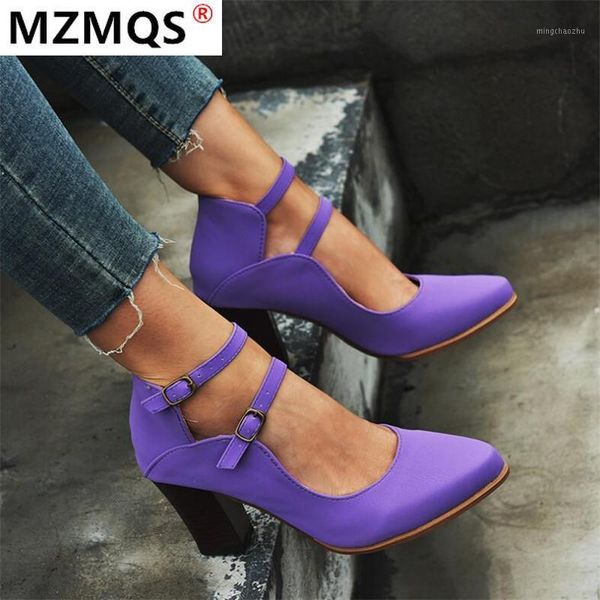 

dress shoes 2021 summer autumn leather heels women high square heel pointy toe double buckle zapatos de mujer1, Black