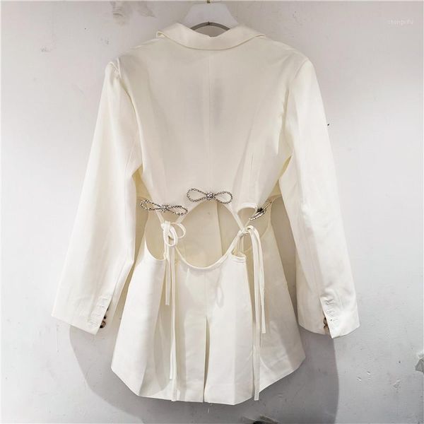 

ewq] autumn 2020 sweet women jacket fashion coat back hollow lace rhinestone decoration female blazer slim white suits outwear1, White;black
