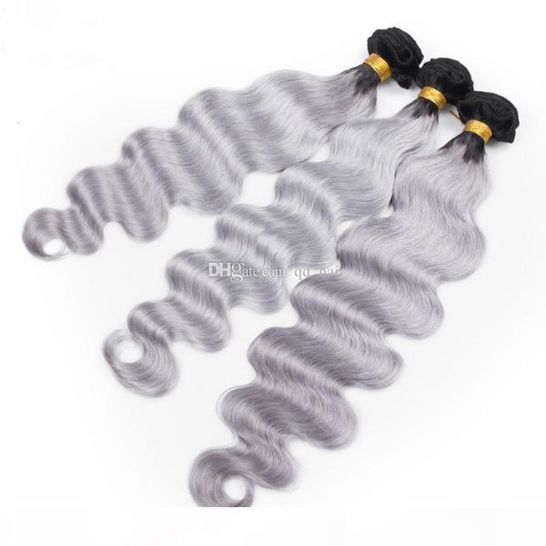 

silver grey ombre pre plucked 360 frontal closure with weaves two tone 1b grey ombre malaysian body wave hair 3 bundles with frontal, Black;brown