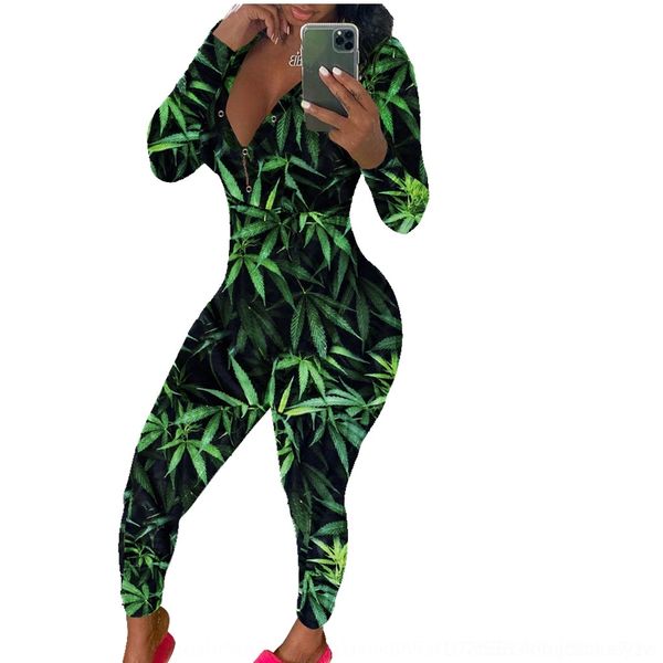 

0kja long new women jumpsuit skinny slim ladies christmas printed home clothes 2020 sleeve letters onesies new fashion rompers 409
