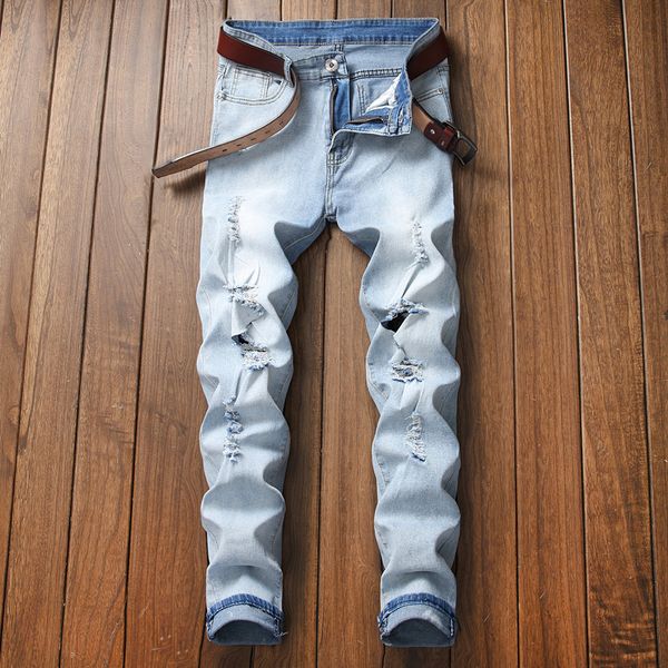 

straight fit locomotive big hole small foot men's jeans, Blue