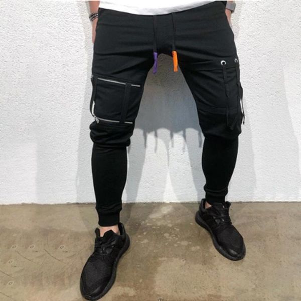 

2019 new large size european and american fashion stitching men's casual cotton beam belt rope pants1, Black