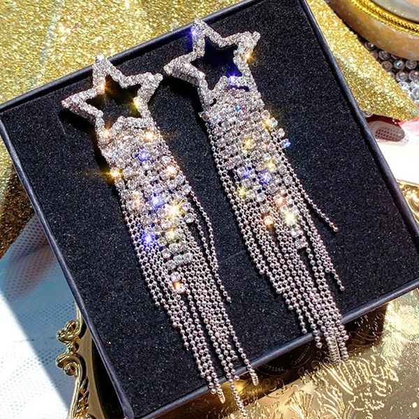 

2021 new exaggeration star drop earrings tassels super shine jewelry for women earrings long unusual 925 silver needle fine