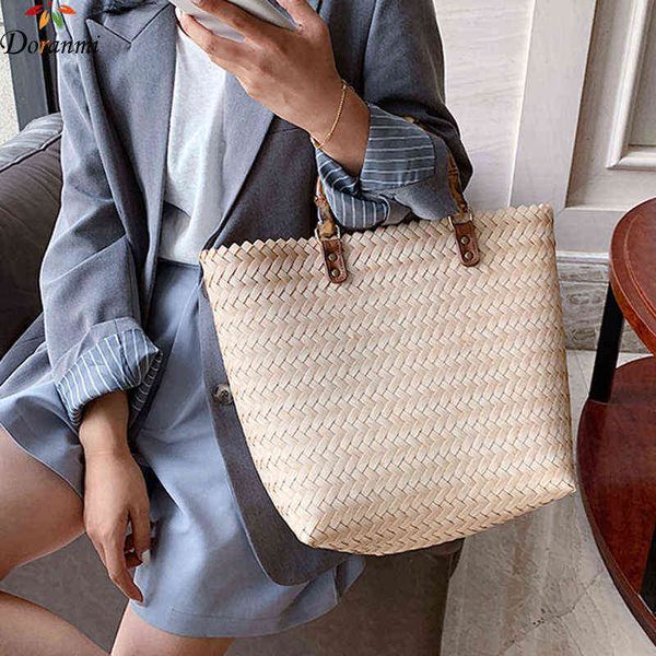 

shopping bags doranmi weaved women's handbags beach solid square casual female handle summer bolsos mujer bg769 220301