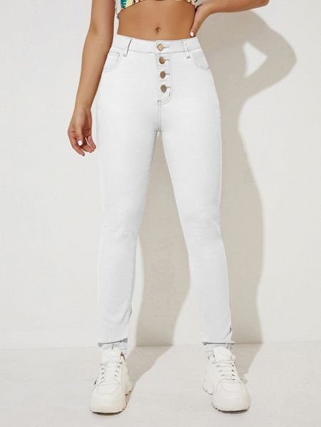 

button fly skinny pants q6kc#, Black;white