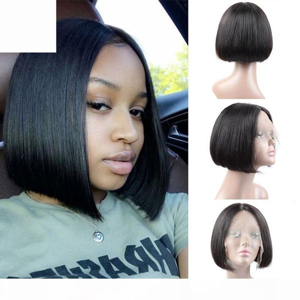 

t lace short bob wig 8-14inch straight human hair wigs brazilian virgin human hair lace front wigs swiss lace frontal wig, Black;brown