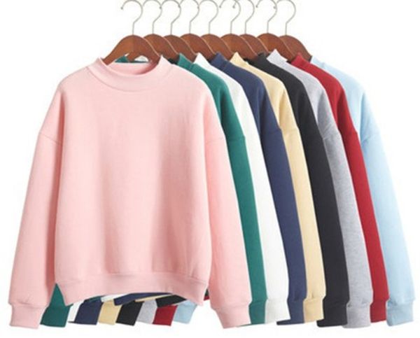 

wholesale m-xxl cute women hoodies pullover 9 colors autumn coat winter loose fleece thick knit sweatshirt female, Black