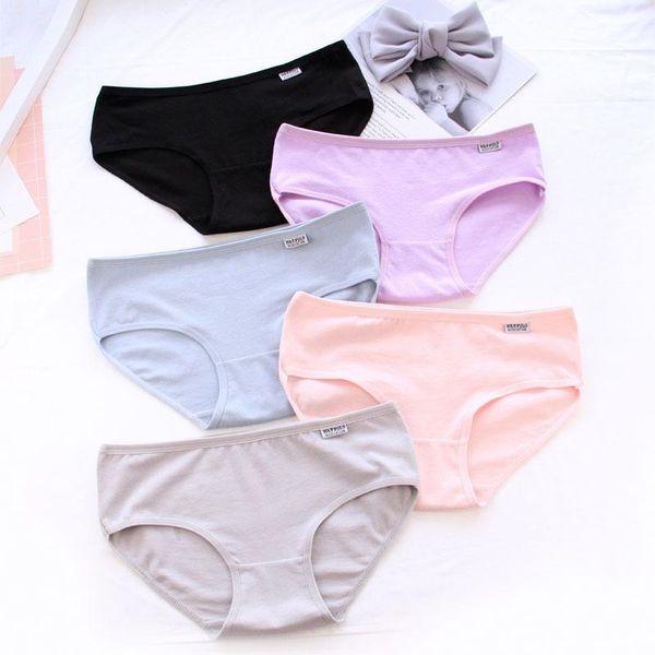 

women's panties 5pcs girl 100% cotton underwear solid color lingerie women  string simple womens briefs, Black;pink