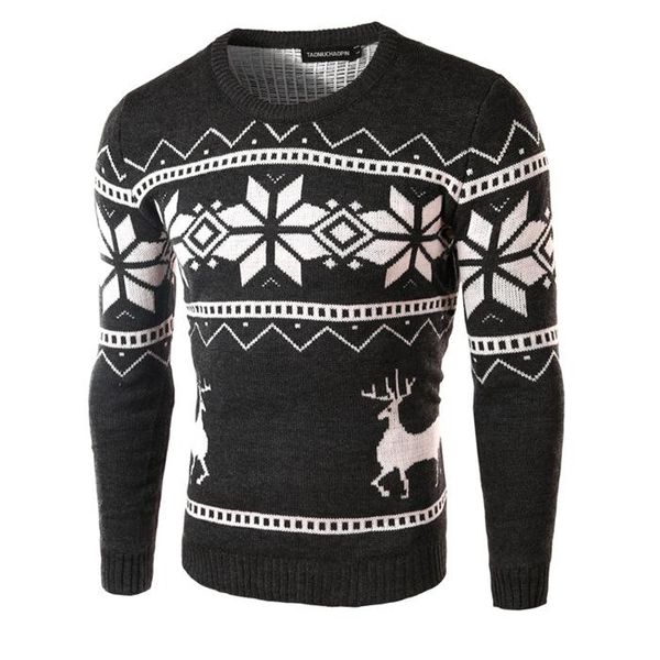 

new style men's christmas deer sweater pullover t-shirt crew neck long sleeve, White;black