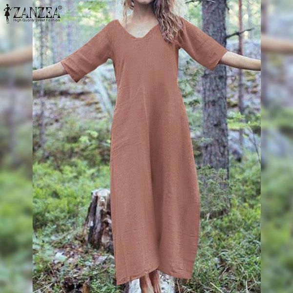 

casual dresses zanzea women's dress 2021 female backless vestido de mujer beach robe party summer v neck femme plus size 5xl, Black;gray