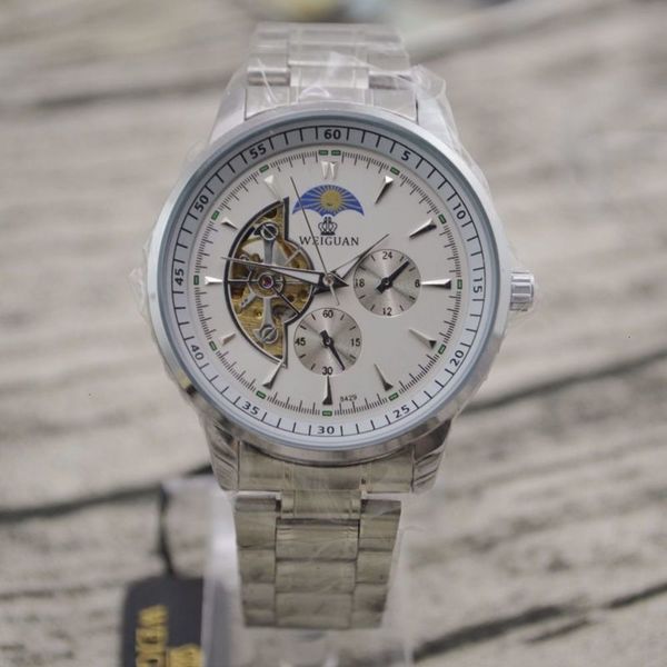 

business korean fashion price special watch weiguan men's hollow out automatic mechanical watch men's watch, Slivery;brown