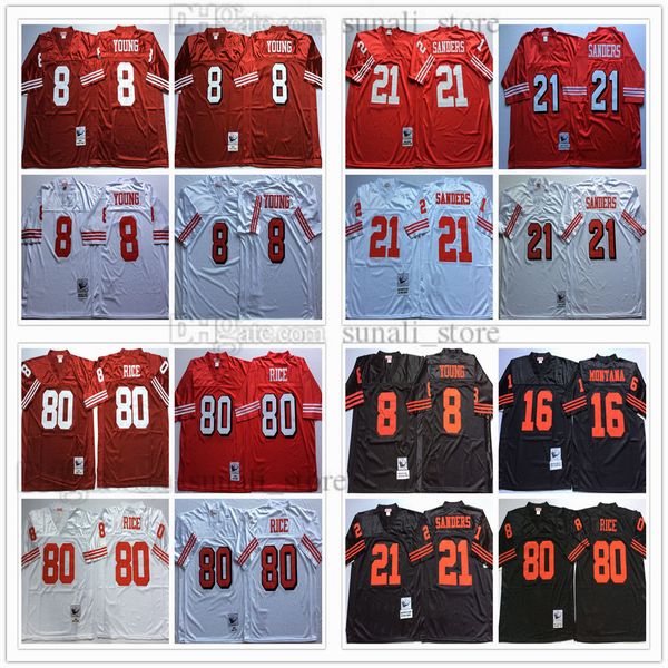 

ncaa football 8 steve young jerseys 21 deion sanders 80 jerry rice team red black white men vintage all stitched, Black;red