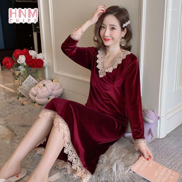 

hnmchief blue warm nightwear winter nightdress gold velvet sleepshirt women hometwear women's sleepwears long nightgowns1, Black;red