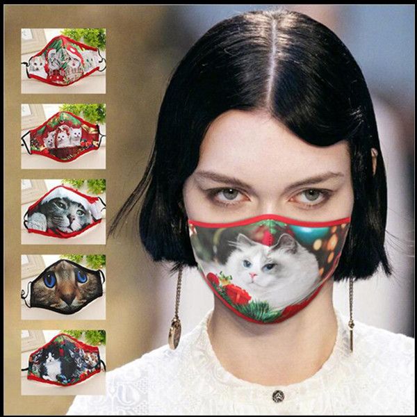 

3d рождественский котенок печать хлопчатобумажные маски для лица дизайнерская маска моющийся пылезащитный ультрафиолетовый респиратор езда н