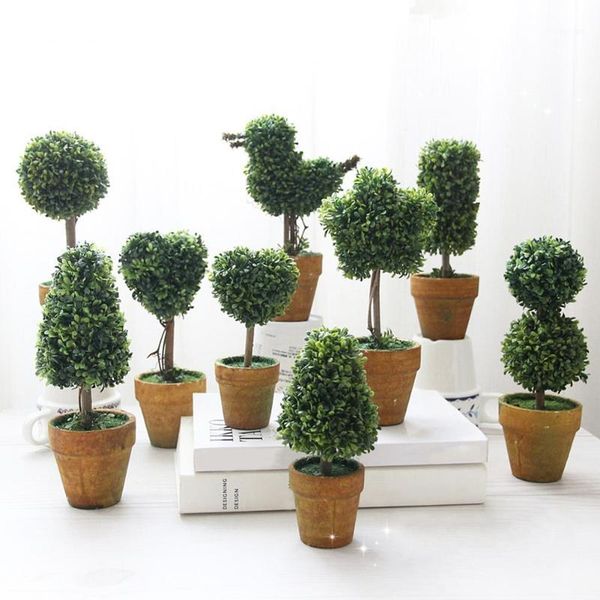 

1 pc heart star round potted artificial plants bonsai small tree pot plants bonsai plant ornament home garden wedding party deco1