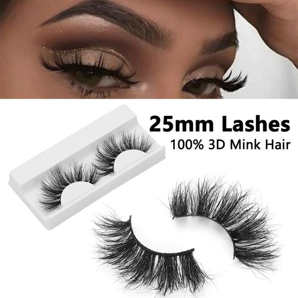 

false eyelashes 1 pair 25mm 100% 3d mink long fluffy wispies cruelty-handmade