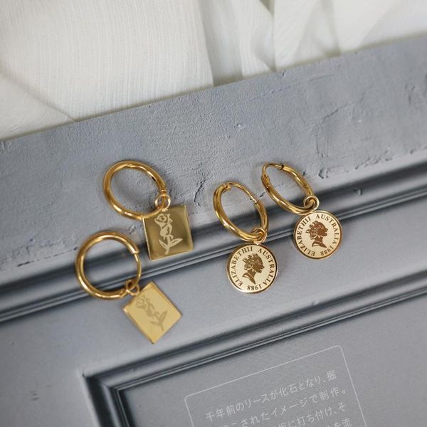 

hoop & huggie french rose blossom square figure eliza coin earrings buckle gold lady for woemn gift, Golden;silver