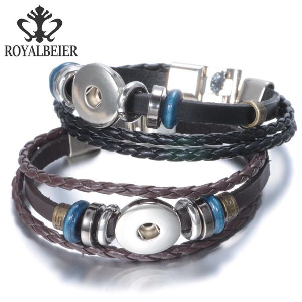 

charm bracelets royalbeier 10pcs/lot genuine leather snap bracelet 20mm fit 18mm button charms jewelry sz0057, Golden;silver