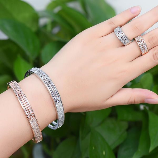

godki luxury eternity bangle ring set fashion jewelry sets for women wedding party engagement brincos para as mulheres, Silver