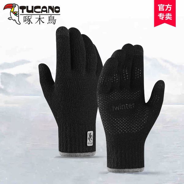 

woodpecker touch screen woolen gloves men's warm thickened women's plush knitting winter driving and cycling in autumn