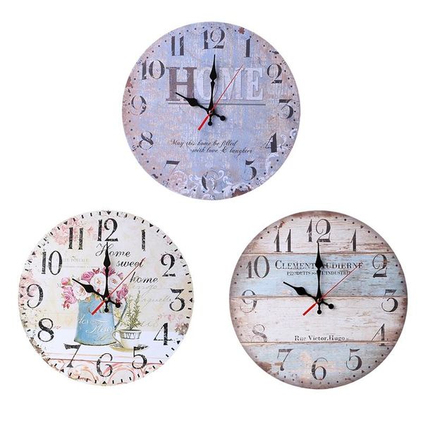 

wall clocks retro living room clock, vintage wooden round clock for barber hairdressing kit kitchen decor