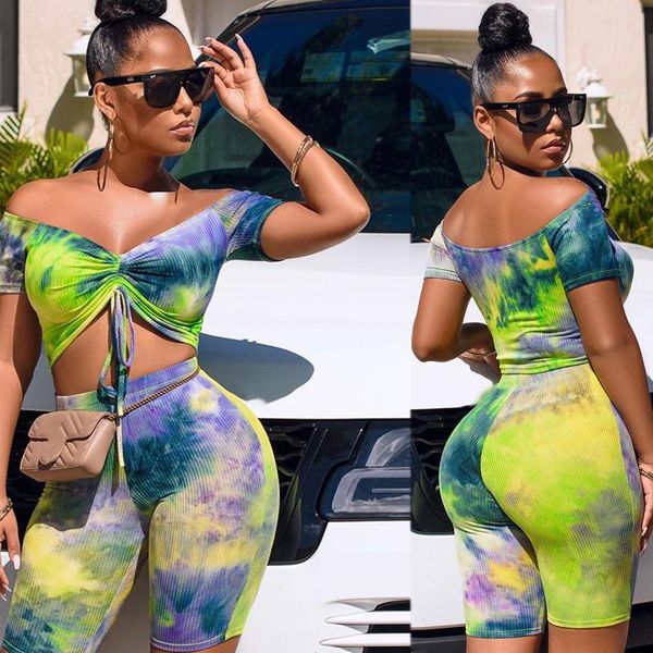 

women's tracksuits two piece sets women summer v-neck strapless crop biker shorts elastic hight short sleeve streetwear, Gray