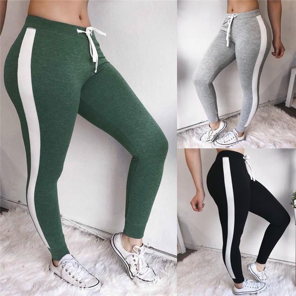 

women sport pants side stripe sweatpants gym joggers patchwork style drawstring trousers sport pants female body building pants, Black;white