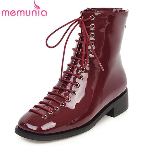 

boots memunia 2021 plus size 46 women ankle cross tied zip low heels casual shoes comfortable fashion autumn winter woman, Black
