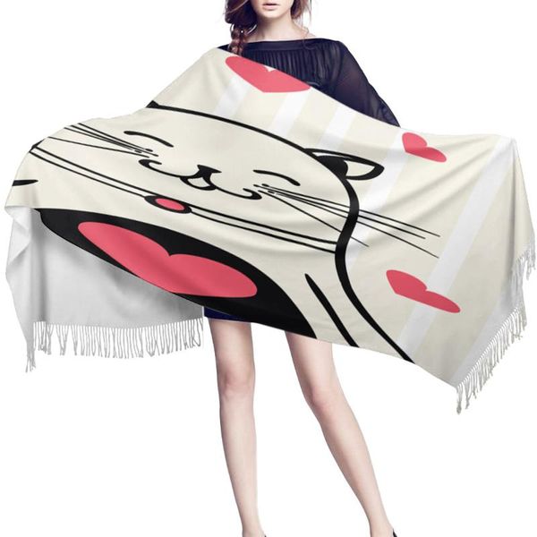 

scarves women cashmere scarf thin lady love cat smile shawls and wraps female hijab long head, Blue;gray