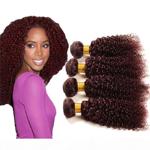 

цвет красный связка burgundy wine red 99j бразильского уток extensions kinky завитых человеческие волосы 3 связка, Black